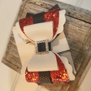 Santa Claus Belt Glitter Faux Leather Bow Made in the USA, Clip On for Children